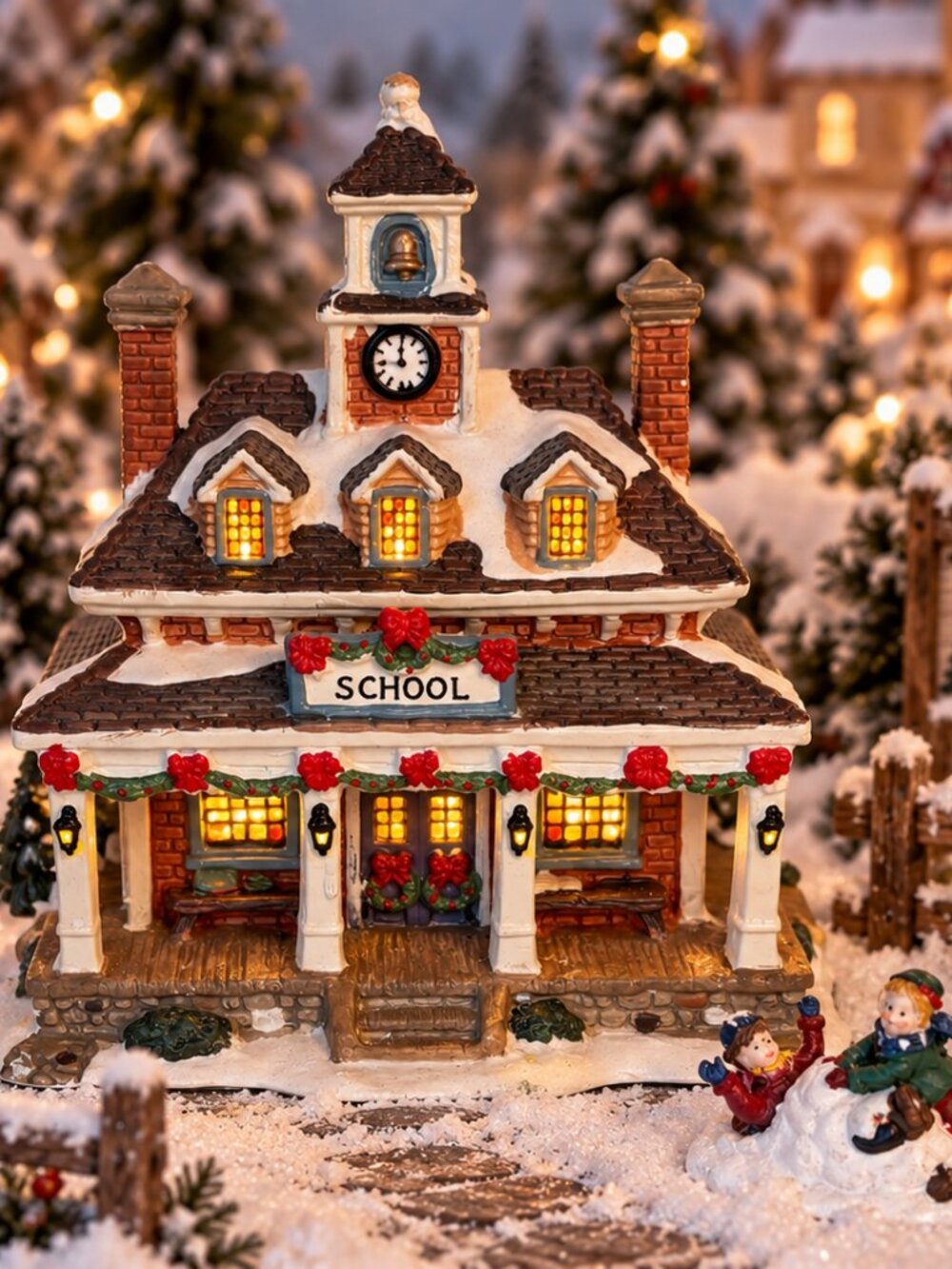 Enchanted Christmas Parker School Lighted Porcelain Village 2008 w/ Children*